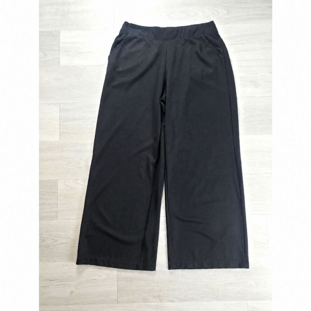 Max Studio London Black Wide Leg Pants Stretch Knit Pockets Cropped M/L